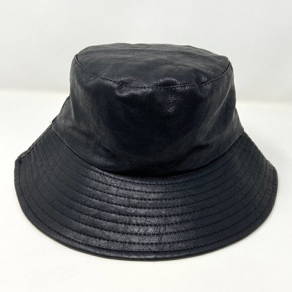 ANTHROPOLOGIE | Black Faux Leather Bucket Hat NWT - Picture 2 of 7